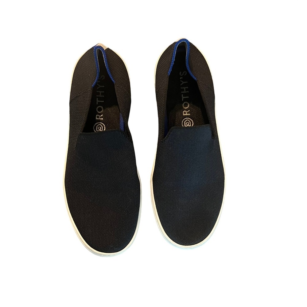 Rothys The Sneaker Black Solid Slip On Knit Shoes Womens 7.5